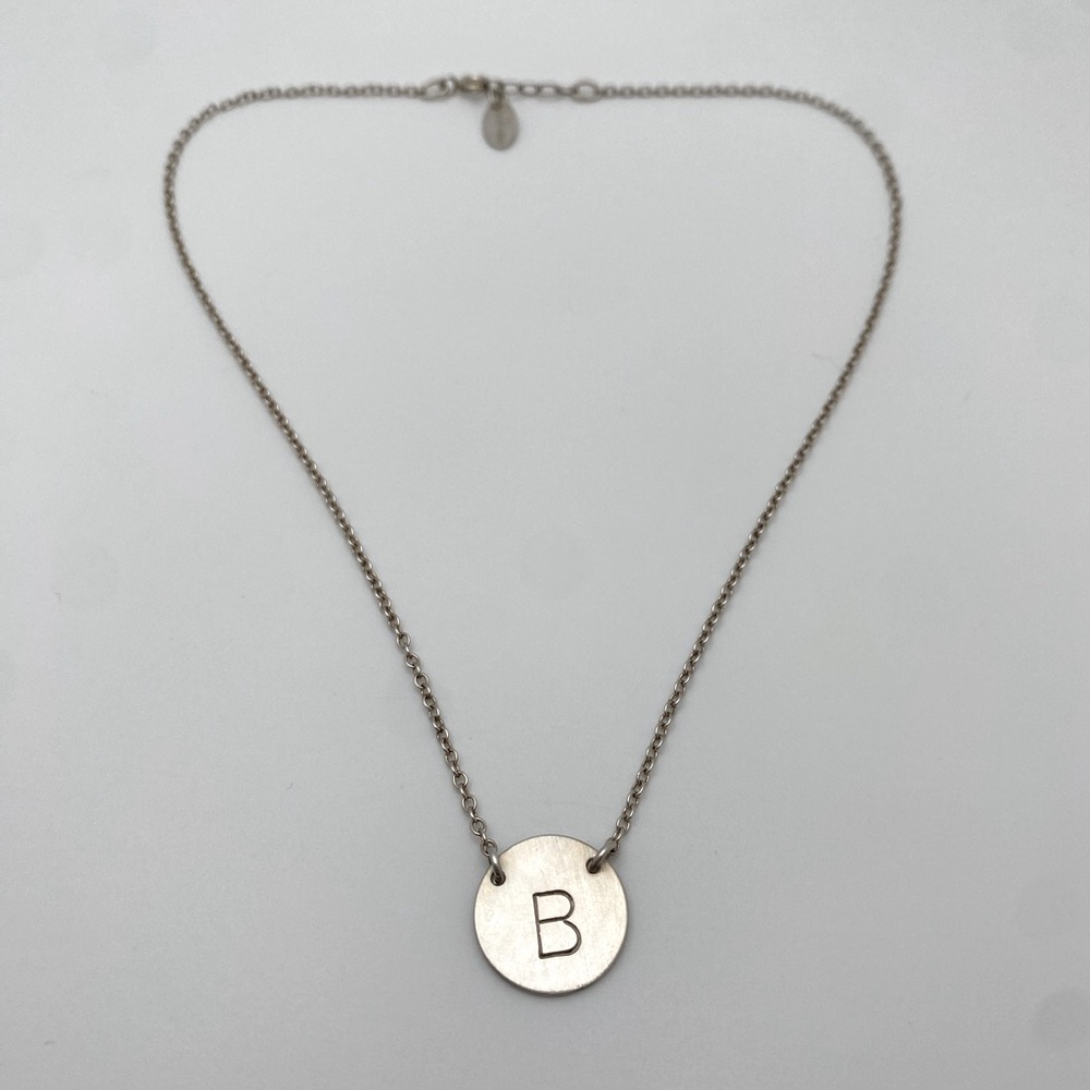 Sterling Silver 925 Letter B Medallion Pendant Necklace